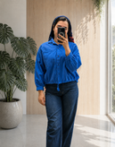 شومیز زنانه پایین گتردار لینن ترک